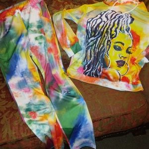 Women's Plus Size Tie Die Pants Set
